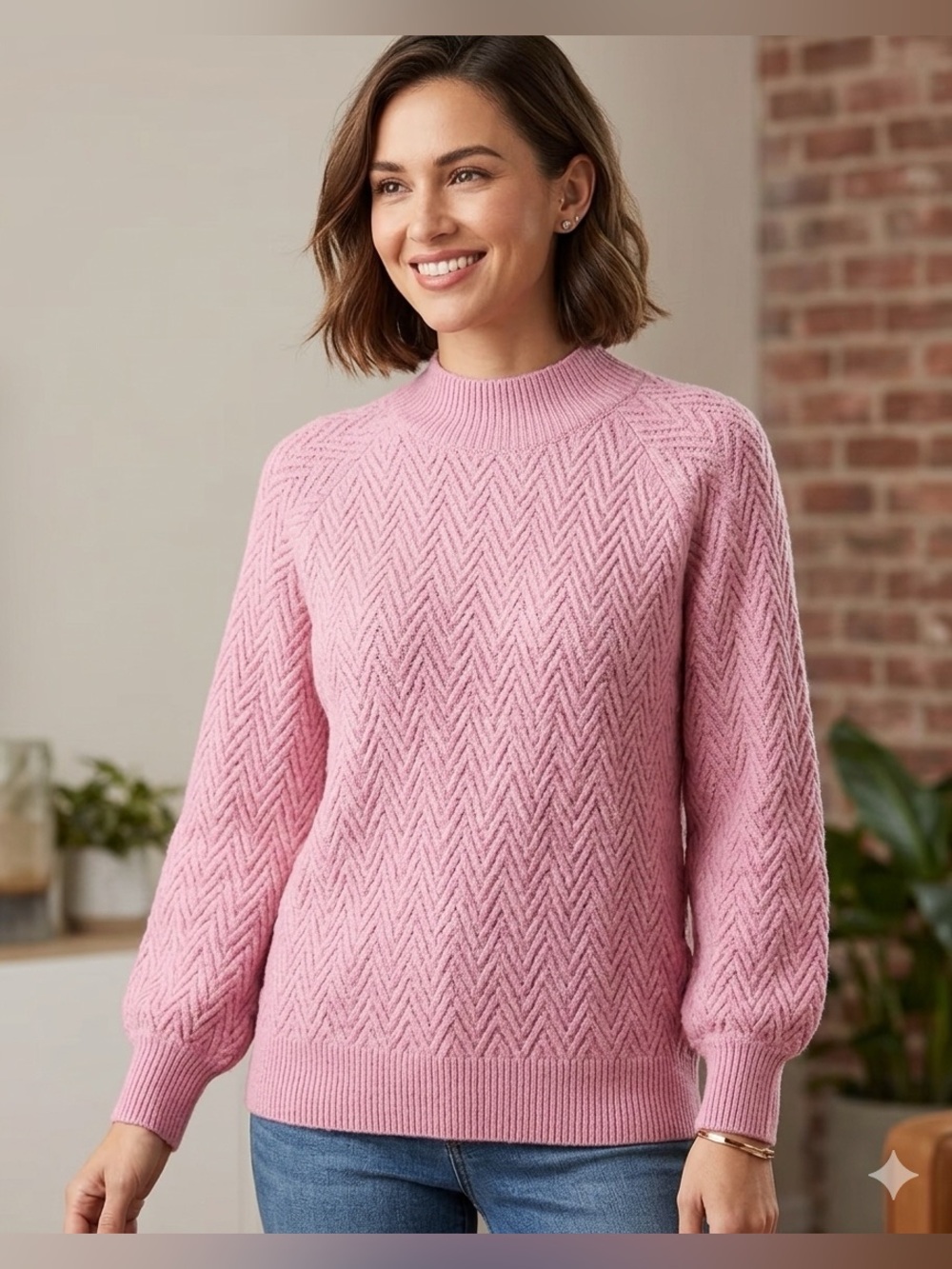 Pink Clover NWT Soft Chevron Knit Mock Neck Sweater - Pink Size L